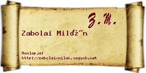 Zabolai Milán névjegykártya